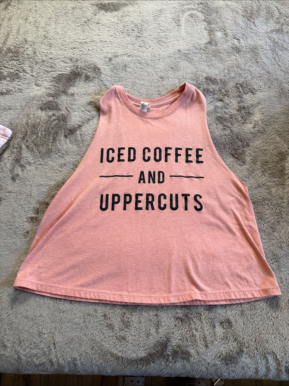 Bella Canvas Pink Graphic Muscle Tank - Iced Coffee and Uppercuts Slogan